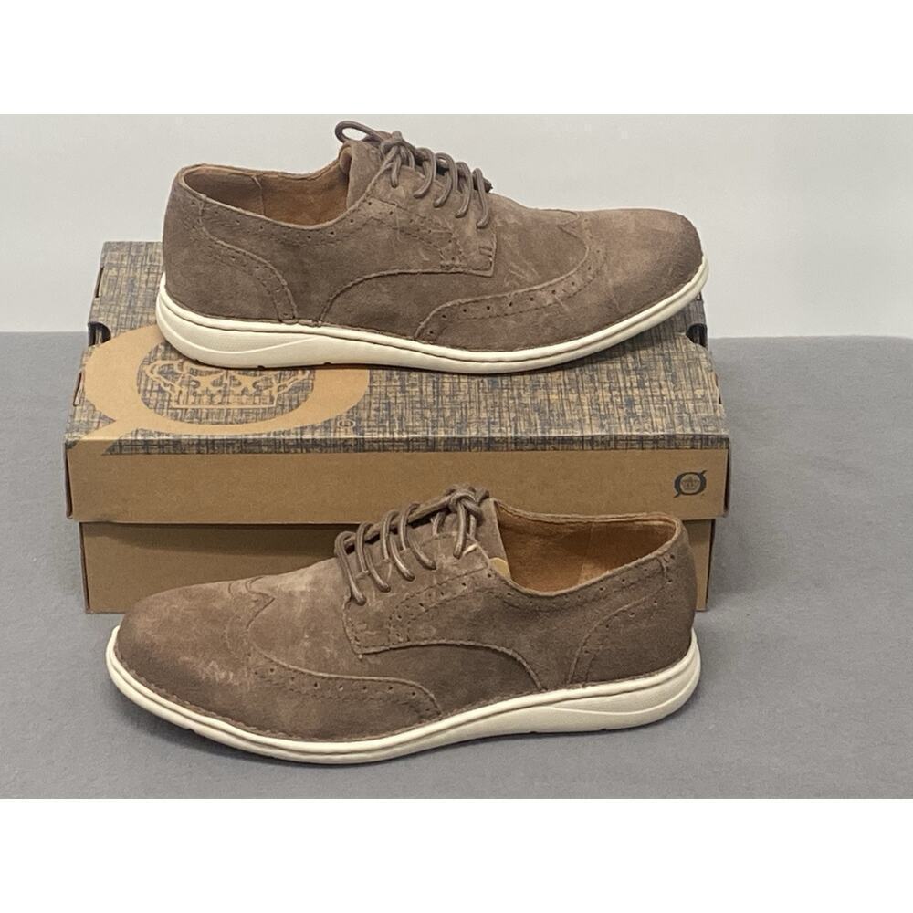 Born Men’s Luke Wingtip Oxford Shoes Size 9 Distressed Suede Leather Taupe - Picture 3 of 6